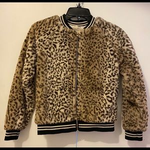 Girls Art Class Leopard Bomber Style Jacket